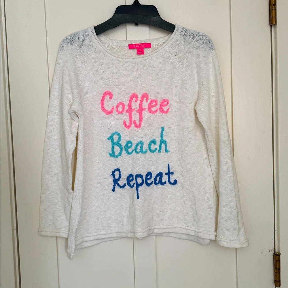 Lilly Pulitzer Danette Sweater Coffee Beach Repeat Graphic Resort White M NWOT - Picture 5 of 12
